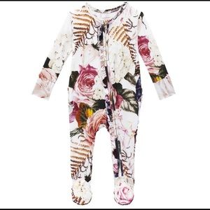 Posh Peanut Black Rose Zip Footie PJ